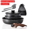 8 PCS Cookware Set Nonstick Granite Coated Pots and Pans Set w/ Removable Handle