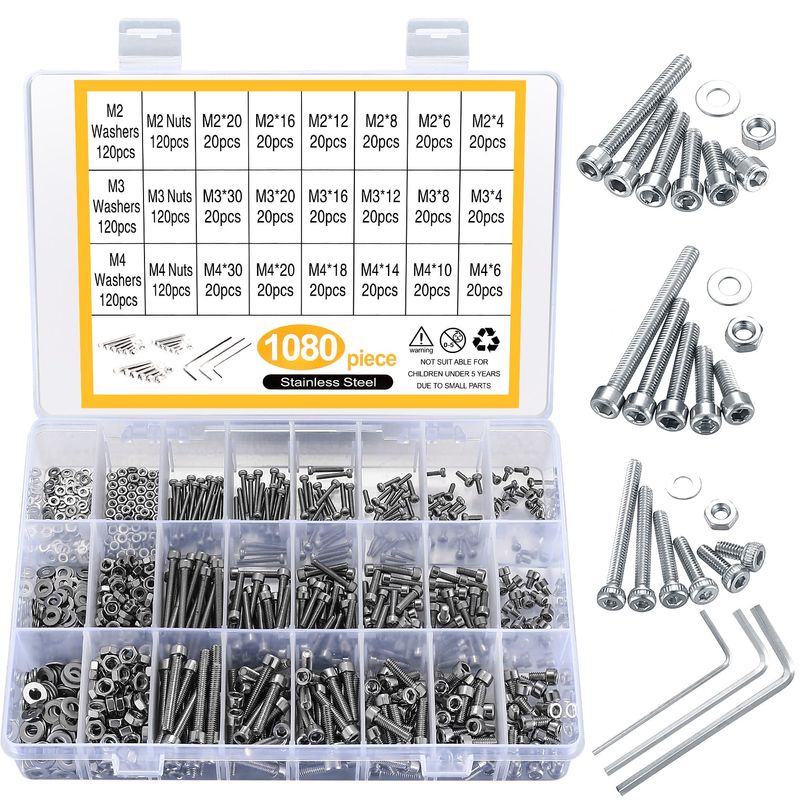Hex Socket Head Cap Screws, 1080pcs M2 M3 M4 Stainless Steel Bolts and ...