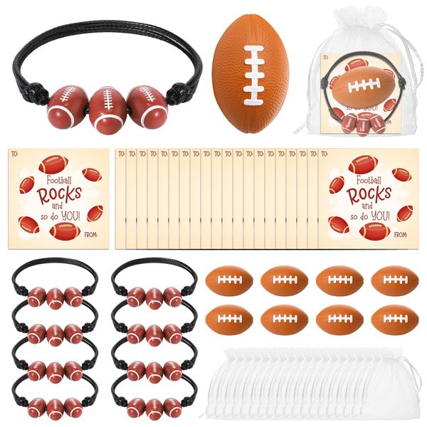 Foilswirl 18 Sets Football Team Gifts Mini Football Stress Balls Football Bracelets with Thank You Cards Football Party Favor for Carnival Birthday Party Supplies