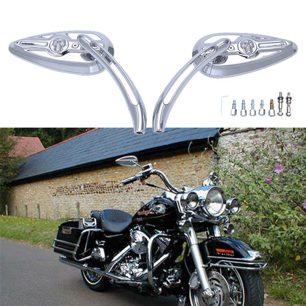 Motorcycle Skull Head Rearview Side Mirrors For Harley Davidson Road King Dyna