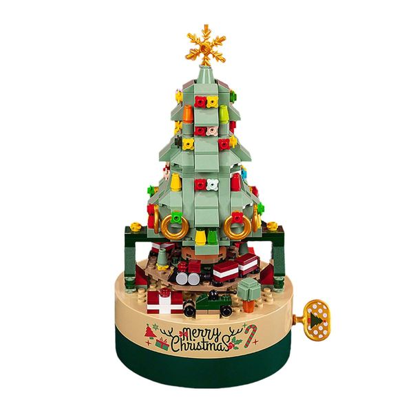 Puyybup Street View Christmas Tree Music Box Building Block Model Set, Building Toys, 360 Pieces DIY Building Block Assembly Particles, Christmas Decorations, Good Choice for Festivals.