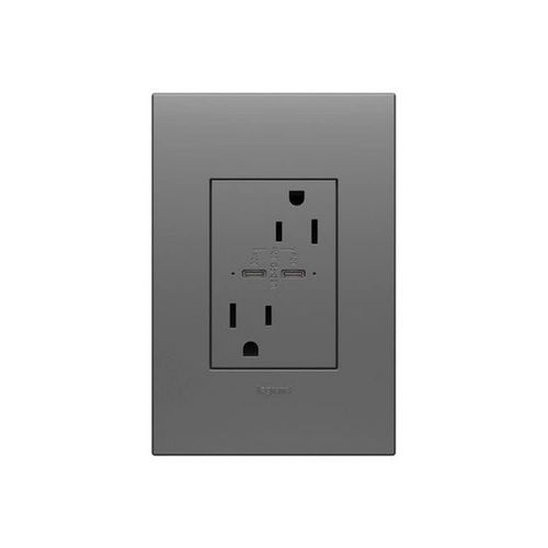 adorne 15A Tamper-Resistant Ultra-Fast Plus Power Delivery USB Type-C/C Outlet in Magnesium, ARTRUSB15PD30M4 ǀ Legrand