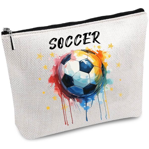 CREATCABIN Fußball-Make-Up-Tasche,Canvas-Kosmetiktasche,Mehrzweck-Stifteetui,Reißverschluss,Kulturbeutel,Reisetasche,Geldbörse,Beutel,Tragbares Survival-Kit Für Frauen,Geschenke,25x18cm