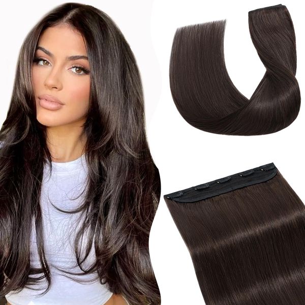 TESS Hair Extensions Clip in Brown 18 Inches, One Piece Clip in Hair Extensions Real Human Hair 50 g #2 Dark Brown Human Hair Extensions, 1 Count