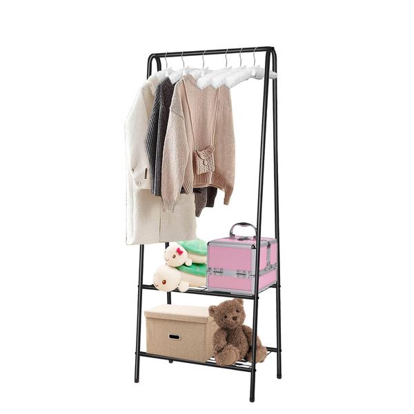 Clothes Rail Rack Garment Dress Shirts Hanging Display Stand Shoes Storage Shelf for Coat Shirt Black