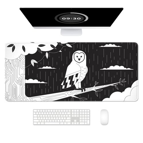Auhoahsil Desk Mat, Ultra Large Mouse Pad, XXL Gaming Mousepad, Pretty Desk Pad, Big Extended Full Size Desktop Desk Matt for Keyboard, Laptop & Computer, 35.5 x 15.7 in, Gothic Black White Owl