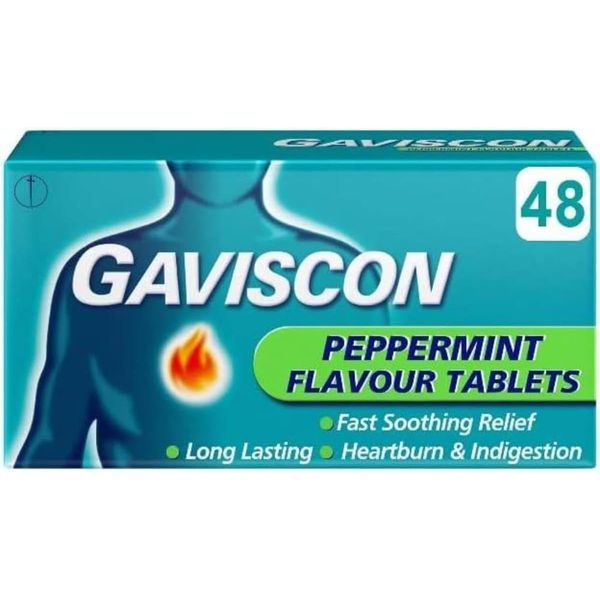 Gavisconn Heartburn and Indigestion Relief Peppermint Flavour Tablets, Pack of 48