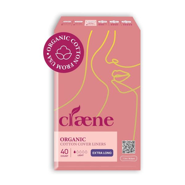 Claene Organic Cotton Panty Liners Menstrual Pads for Women (7.7-inch 40P)