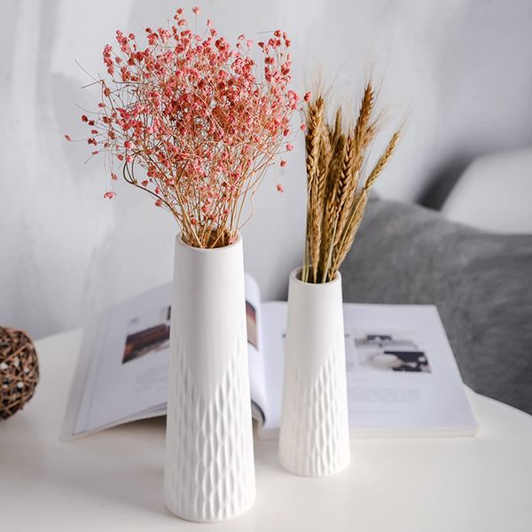 YHOMBES Vase, White, Small, Flower Base, Scandinavian Vase, White, Simple, Single Vase, Interior, Ceramic Flower Vase, Stylish, Ikebana, Japanese Style Vase, White, Present, Gift [Wave] Height 7.5