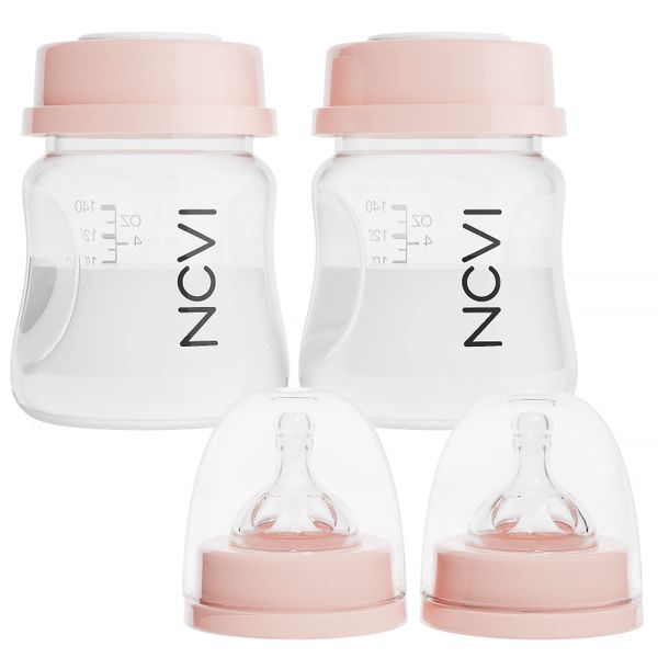 NCVI Breast Milk Storage Bottles, Baby Bottles with Nipples and Travel Caps, Anti-Colic, BPA Free, 4.7oz/140ml, 2 Count…