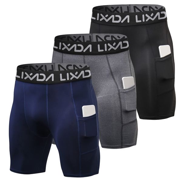 LIXADA Men's Compression Shorts Pants 3Packs, Performance Sports Baselayer Cool Dry Tights Active Workout Underwear