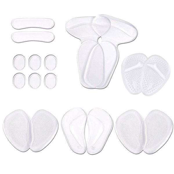 18 PCS Self Adhesive Silicone Anti Slip High Heel Pads Shoe Cushion Insole Heel Grips Liners Inserts Ball of Foot Cushions Arch Support Insoles for Protection Against Pain & Blisters