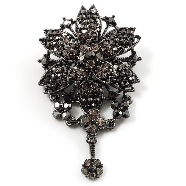 Chic Black Diamante Charm Brooch (Black Tone)