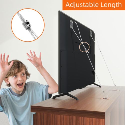 6 Pack Adjustable 42" Metal TV Safety Straps, Vinkqiado No-Drill Adhesive Anti-Tip Furniture Wall Anchors for Baby Proofing, Secure Flat Screens to Wall, Cabinet, Stand Or Desk, Dresser, Bookshelf