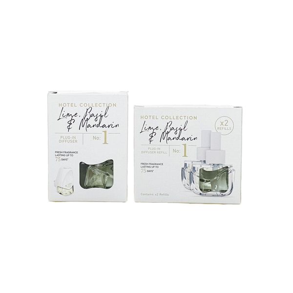 Aldi - Hotel Collection - Plug-in Diffuser & Diffuser Refill - Lime, Basil & Mandarin - No.1 | Lasting up to 75 Days | 20mL + 40mL [BUNDLE]