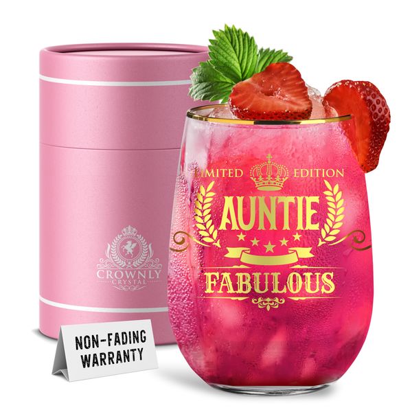 CROWNLY CRYSTAL® Gold Gifts for Auntie Personalised Wine Glass Auntie Birthday Gifts Auntie Mothers Day Gifts for Auntie Gifts from Niece Auntie Wine Glass Aunty Gift Great Auntie Gifts Populer