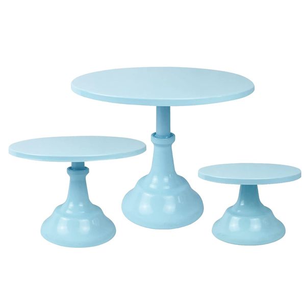 KERYNICE 3 Pcs Cake Stand Set Blue Metal Cupcake Holder Dessert Display Plate Decor Serving Platter for Baby Shower Wedding Birthday Parties Celebration