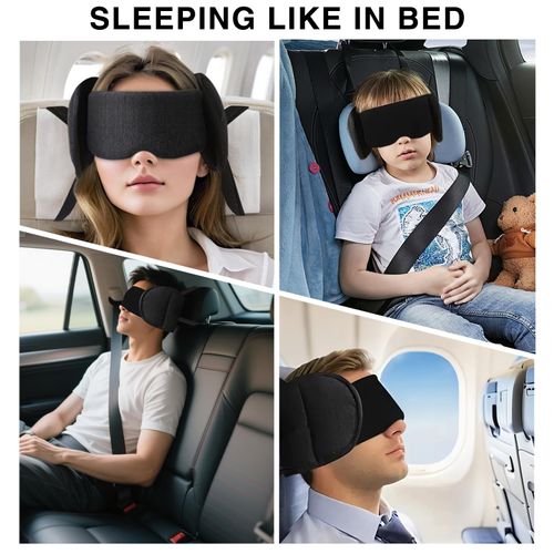 Travel Pillows for Airplanes, Airplane Neck Pillow for Long Flights Sleeping Travel with Detachable Sleep Eye Mask, Travel Neck Pillow for Car Road Trip, 360° Support Headrest, Stop Bobblehead, Black