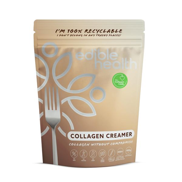 Edible Health - Bovine Collagen Creamer - Great with Coffee, Hot Chocolate, Smoothies & Porridge - High Protein Collagen Peptides with Natural Coconut Milk Powder - 400g