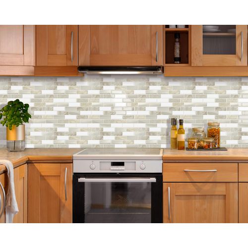 Tiwoos Thick Peel and Stick Backsplash Tile 12"x12" Kitchen Bathroom Self Adhesive Wall Tiles Beige & White (10-Sheet)