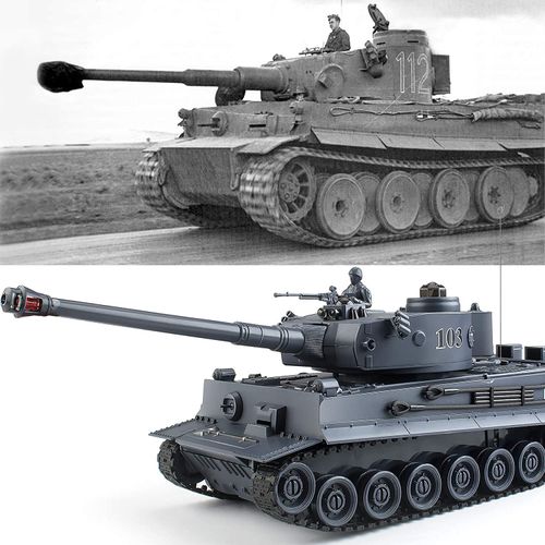 FMTStore RC Tanks | 1:28 WW2 German Tiger Army Tank Toys for Boys, Adults Gifts 9 Channels Remote Control Vehicles with Sound and Light,RC Military Toys for Kids Boys Girls (Gray)