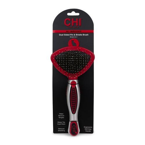 CHI for Cats 2-in-1 Grooming Tool: Double-Sided Bristle & Pin Brush for All Cats | Ergonomic Handle and Padded Bristles