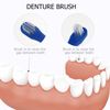 Healifty Denture Brush False Teeth Cleaning Tool Double Sided Toothbrush Denture Cleaning Brush 2pcs (White+Blue)