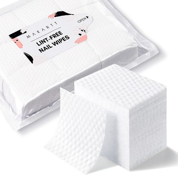 Makartt Lint Free Nail Wipes, AB Side Design Super Absorbent Cotton Pads 450PCS for Soak Off Gel Nail Polish Remover Makeup Remover Eyelash Glue Remover and Skincare, Soft Organic Cleaning Nail Wipes