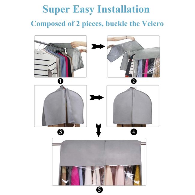 SLEEPING LAMB Expandable Hanging Closet Cover Shoulder Dust Cover Clothes  Protector for Coats Suits Dresses, Grey