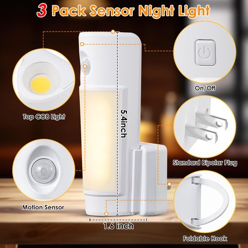 Enhon 3 Pack LED Emergency Flashlights, Rechargeable Plug in Power Failure Night Light, Motion Sensor Power Outage Light for Home, Battery Spare LED Safety Light for Hurricane, Storms, Camping
