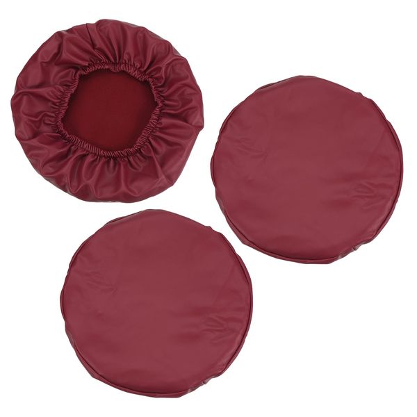 PATIKIL Round Bar Stool Cover, 3 Pack PU Leather Elastic Bar Stool Cover Waterproof Stool Cushions for Diameter 12"-14" Chair, Wine Red