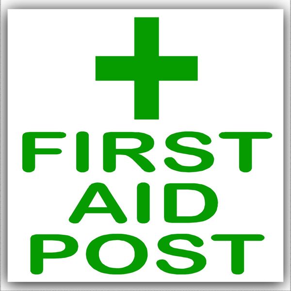 6 x First Aid Post-Green on White,External Self Adhesive Stickers-Medical,Health and Safety Signs