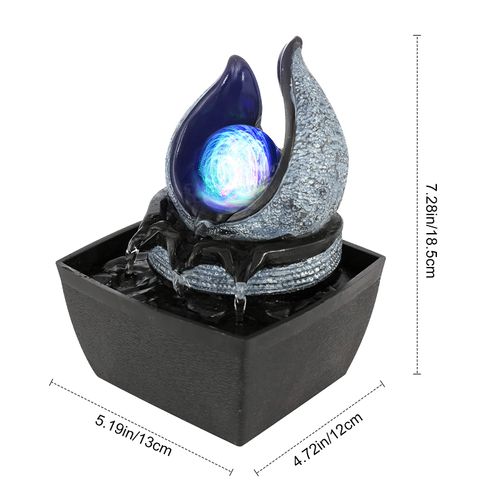 Dyna-Living Indoor Water Fountain with Rolling Ball LED Light Feng Shui Tabletop Fountain Sound Relaxation Fountain Home Office Decoration,3 Pin UK Plug Included