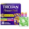 TROJAN Pleasure Pack Assorted Condoms, Lubricated Condoms, 36 Count