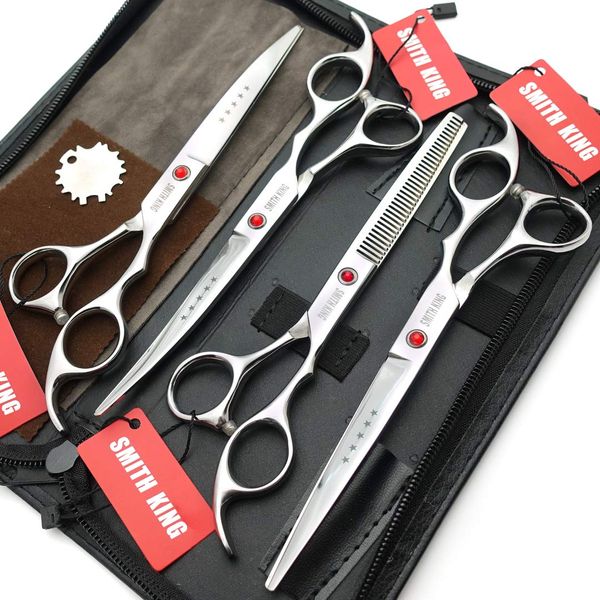 SMITH KING 7 Zoll Hundepflege Schere Set Hund gerade Schere & Ausdünnungsschere & Gebogene Schere 4Stk Set