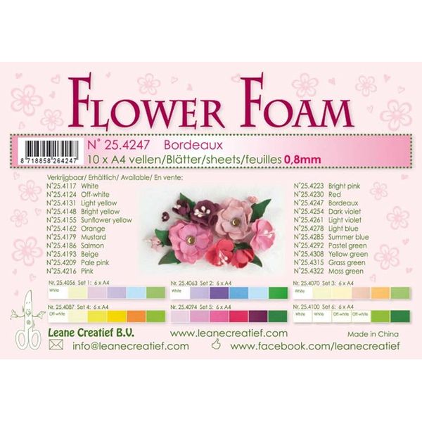 Leane Creatief A4 0.8mm Flower Foam Sheets 10pcs - Bordeaux