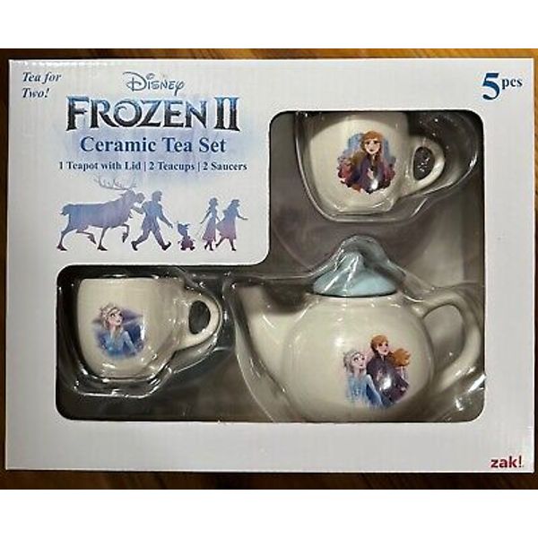 Disney Frozen II Ceramic Tea Set 5 psc 1 tea pot w lid 2 cups & 2 saucers by Zak