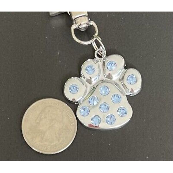 Large Dog Charm Shape of Paw Blue Rhinestones 1.5" x 2.5" includes Lobster Clasp