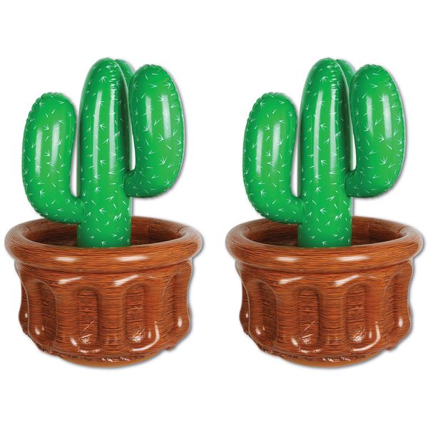 Beistle Inflatable Cactus Coolers, 2 Pack, 26” x 18”, Each Holds Approx. 24 12 oz. Cans - Drink Cooler, Drink Containers for Parties, Cactus Party Decorations, Western Fiesta Party Decorations