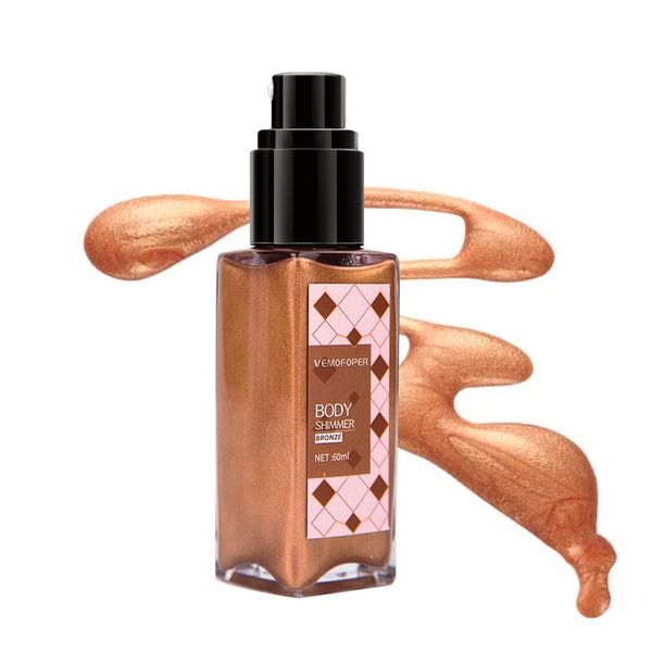 Body Glow Shimmer Body Oil Liquid Highlighter, Bronzer Shimmering Body Lotion Glitter Luminizer Moisturizing Waterproof, Natural Skin Shimmer For Body and Face Makeup Women Men (60ml/2 oz)