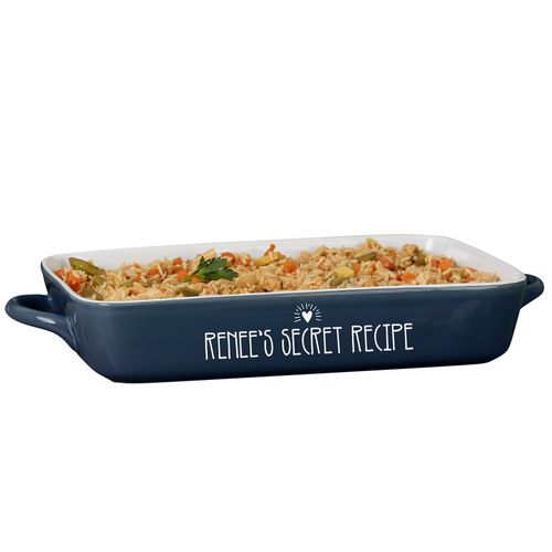 Personalization Universe Made With Love Personalized Ceramic Bakeware - 4 Quart Stoneware Baking Dish, Oven Safe, Dishwasher & Microwave Safe - Perfect for Cooking, Baking Pies & Casseroles -Navy