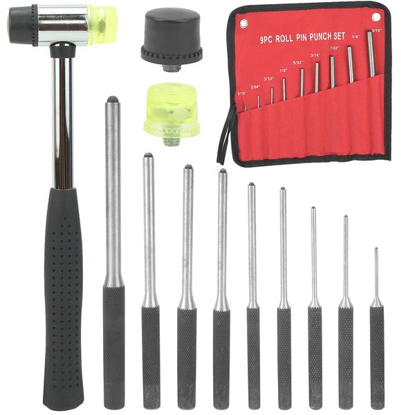 BIGP 9 Teilige Roll Pin Punch Set, Durchschlag, Splinttreiber Set, Werkzeug für Pistole Büchsenmacher Handwerk und Reparaturen mit Tragetasche und Hammer, 1/16 inch-5/16 inch