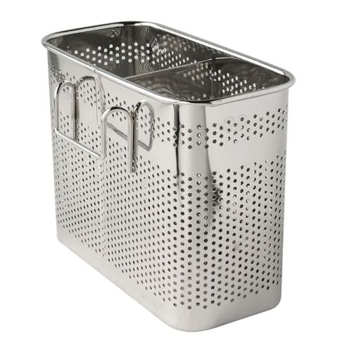 Kitchen Utensils Chopsticks Holder Drying Rack Basket with Hooks 2 Divided Compartments Quality Stainless Steel Large L5.4 X H4.3 X W2.6