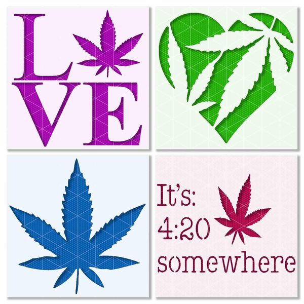 4 Weed Designs Stencils Bundle 420 Pot Leaf - Elevate Creativity: Reusable & Durable - Perfect for Crafts, Wood, Walls, Canvases, and Decor - 10 mil Mylar (4 sheets - 12"H x 12"W)
