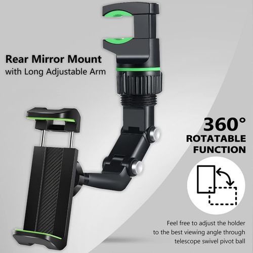 PKYAA Rearview Mirror Phone Mount Holder for Car, 360° Rotating , Multifunctional Mount Phone and GPS Holder Universal Car Phone Holder for All Smartphones