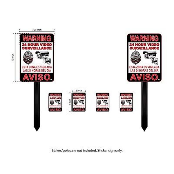 SECURITY SIGN STICKER NO TRESPASSING STICKER 6 LOT 24 HR CAMERA STICKER 911