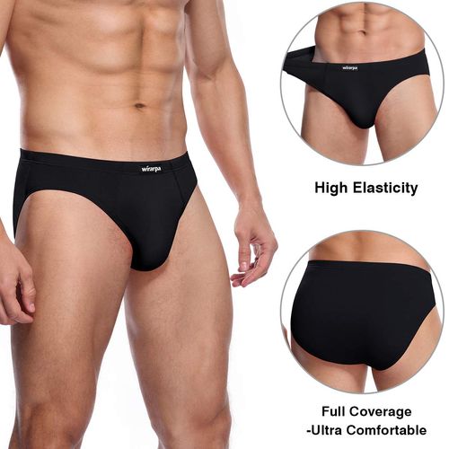 wirarpa Men's Underwear Modal Microfiber Briefs No Fly Covered Waistband Silky Touch Underpants 4 Pack Black,Medium