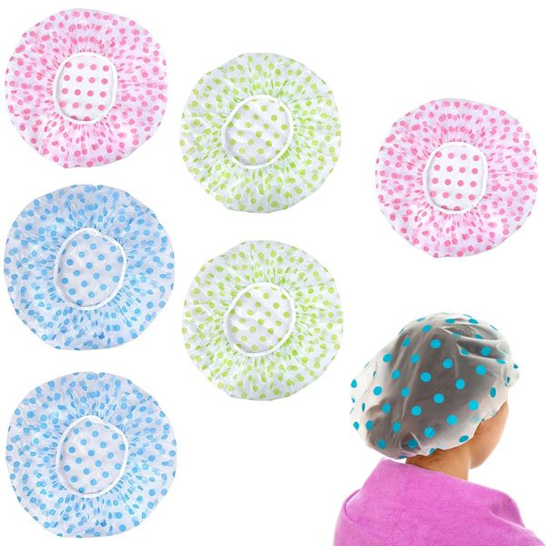 Xzhixiao 6 Pack Shower Caps Waterproof Shower Cap Reusable Shower Hat Bath Caps with Elastic Band Stylish Spa Cap Environmental Protection Hair Bath Caps for Women Girls