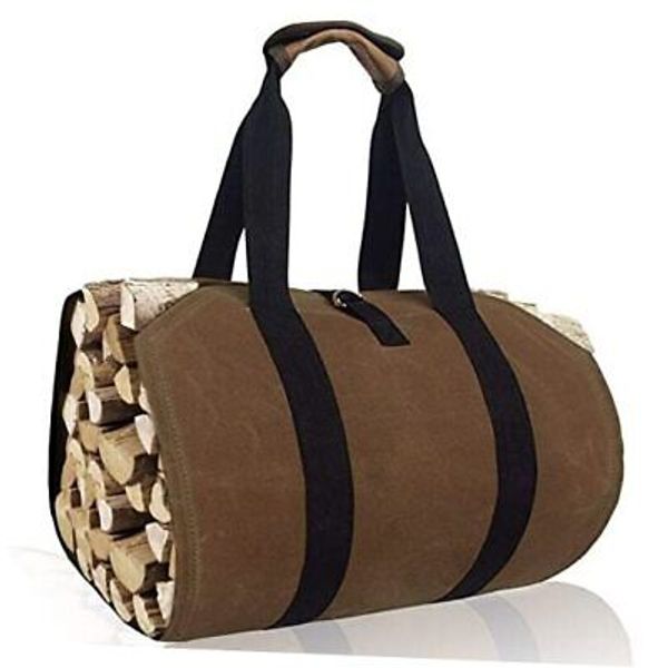 Waxed Firewood Carrier with Handles, Canvas Log Carrier Tote Bag, Sturdy