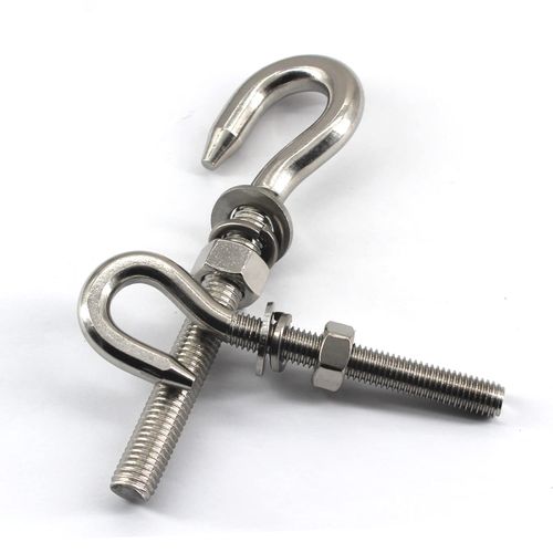 4Pcs M10 Stainless Steel Eye Bolt with Nut and Washers Long Shank Threaded Rod Round Hook Eyelet Bolt Screw
